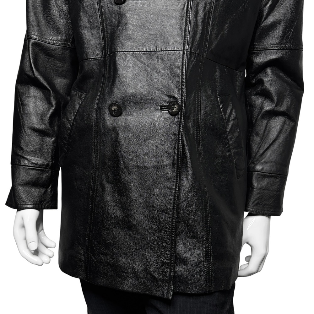 Lee Outerwear Double Breasted Genuine Leather Car Coat Quilted Lining Mens Small - Picture 3 of 14